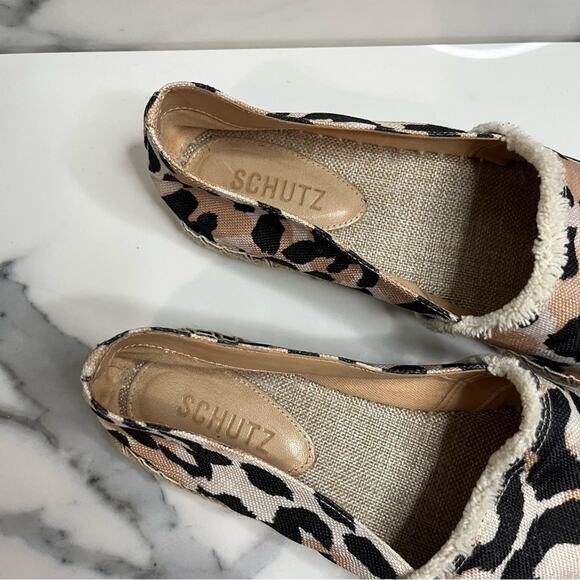 Schutz | Women's Black Brown Leopard Print Beachy Espadrilles Slip-ons Sz 8 - Picture 2 of 6
